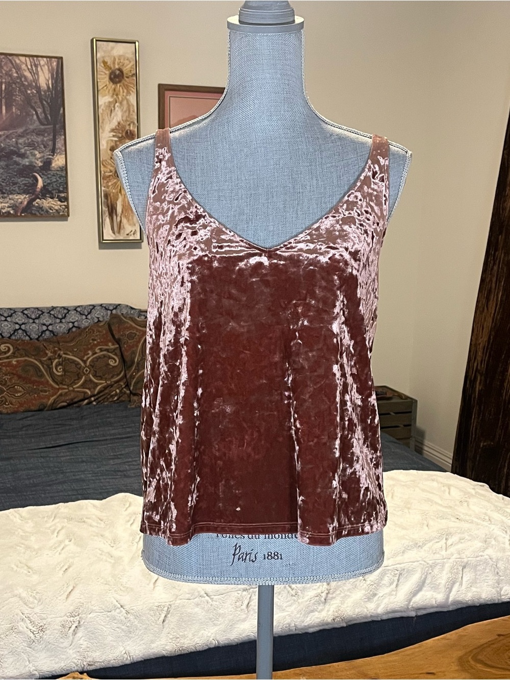 Crushed Velvet Dusty Rose Tank 
Slinky Stretch Flowy Whimsigoth Romantic Classic